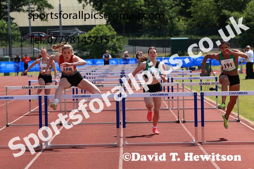 Womens Under-20s 100 metres hurdles, 2024 Northern Senior and Under-20s Track and Field Champs, Middlesbrough.  Photo: David T. Hewitson/Sports for All Pics